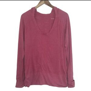 Zella Womens Hooded Pullover Top Size Large Pink Long Sleeve Handwarmer Cuffs